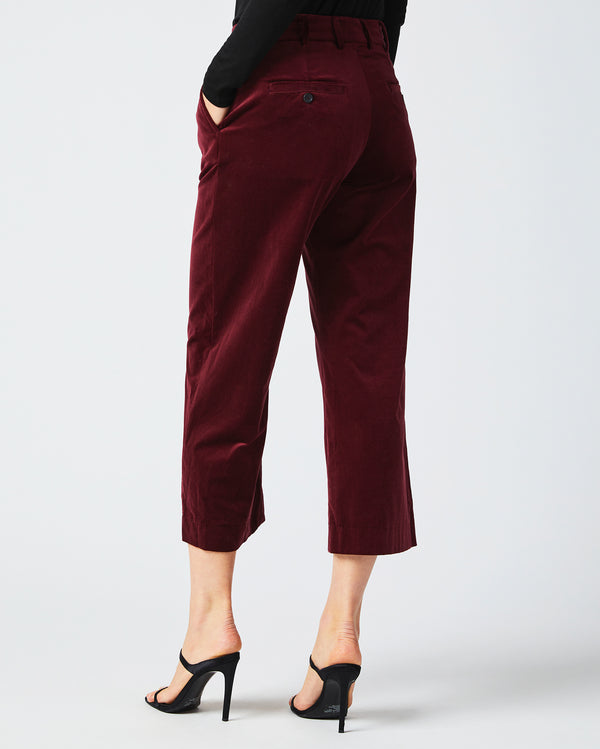 Tab Cropped Trouser in Maroon