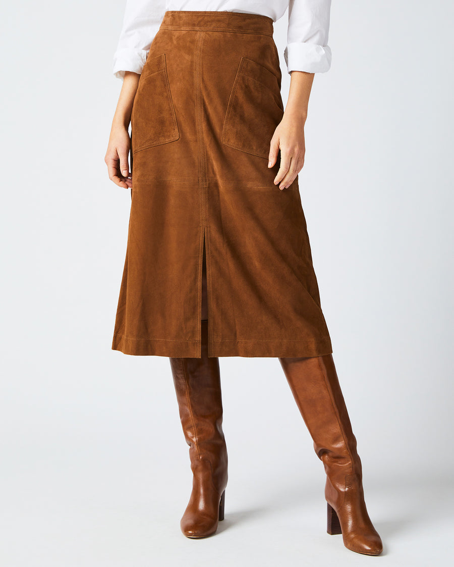 A Line Suede Skirt in Cognac