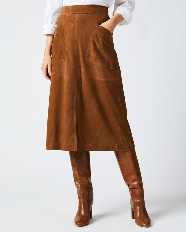 A Line Suede Skirt in Cognac