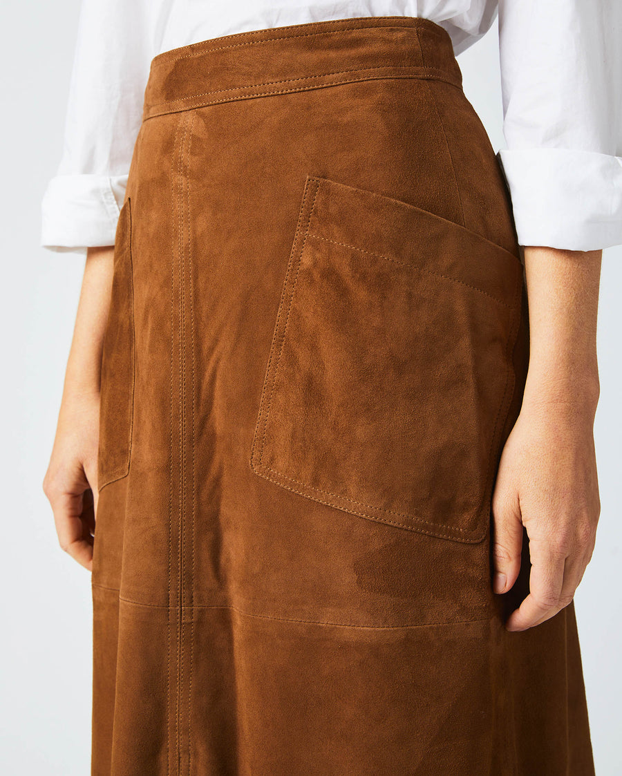 A Line Suede Skirt in Cognac