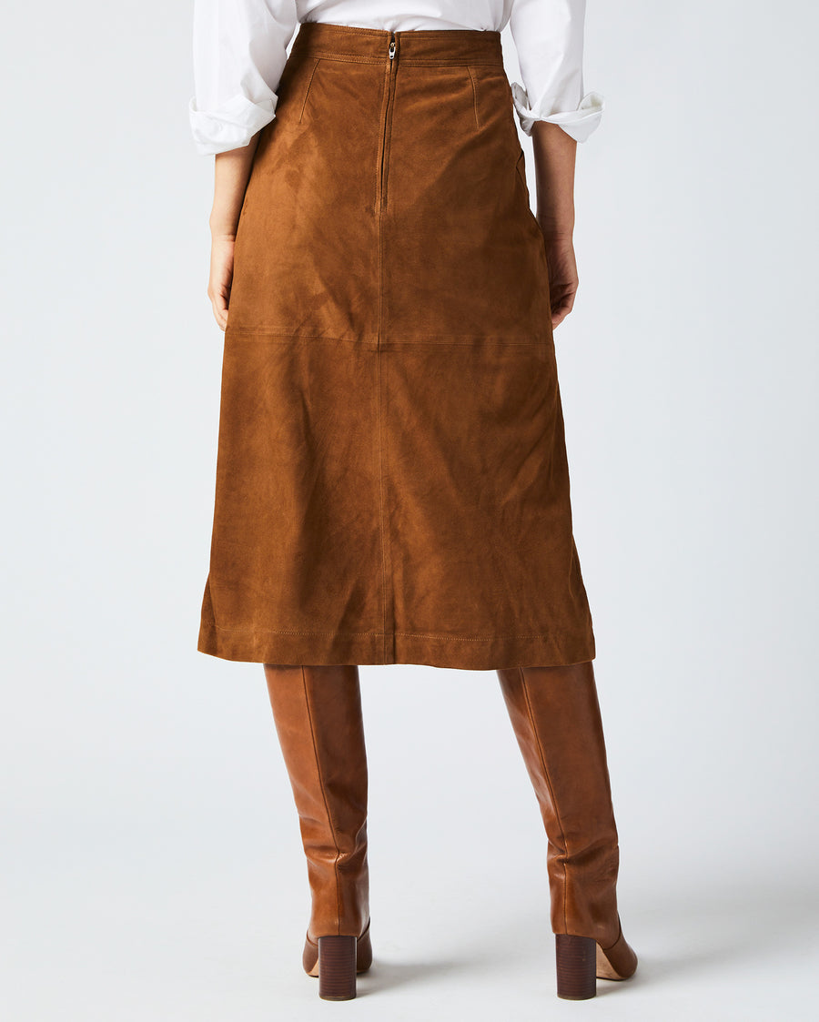 A Line Suede Skirt in Cognac