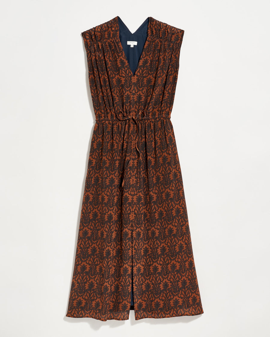 V Neck Maxi Dress in Navy/Brown