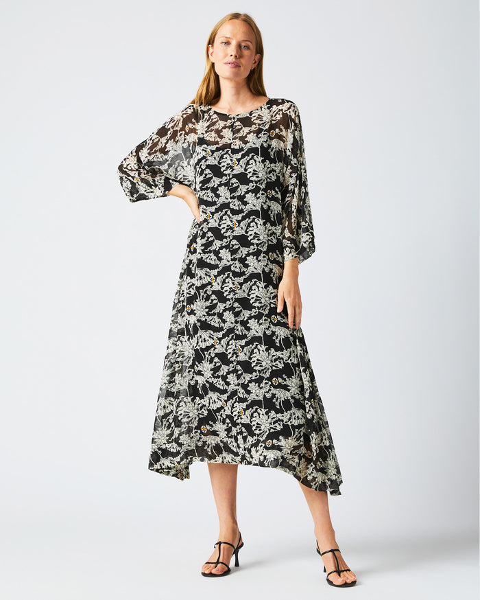 Sheer Zen Dress - Luxe Silk Kaftan with Lotus Leaf Print  Billy Reid