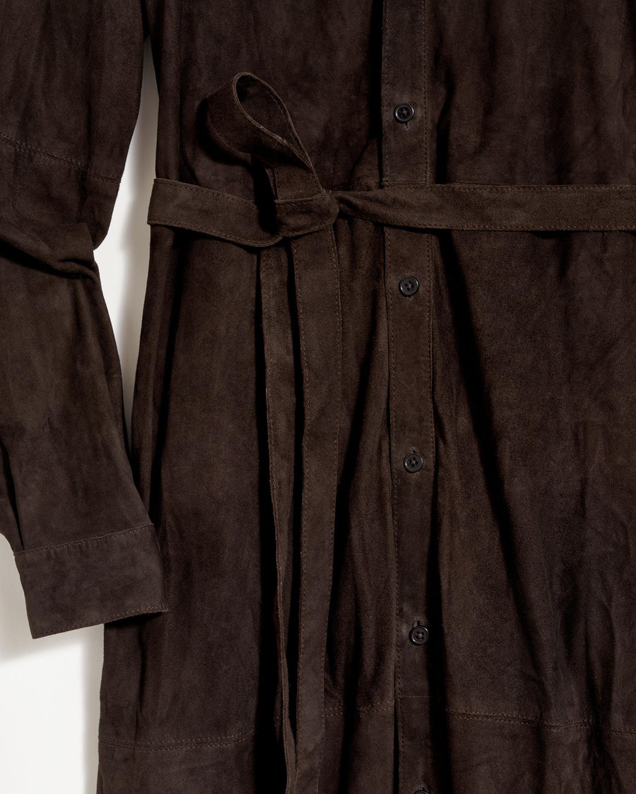 Suede Shirttail Dress in Chocolate