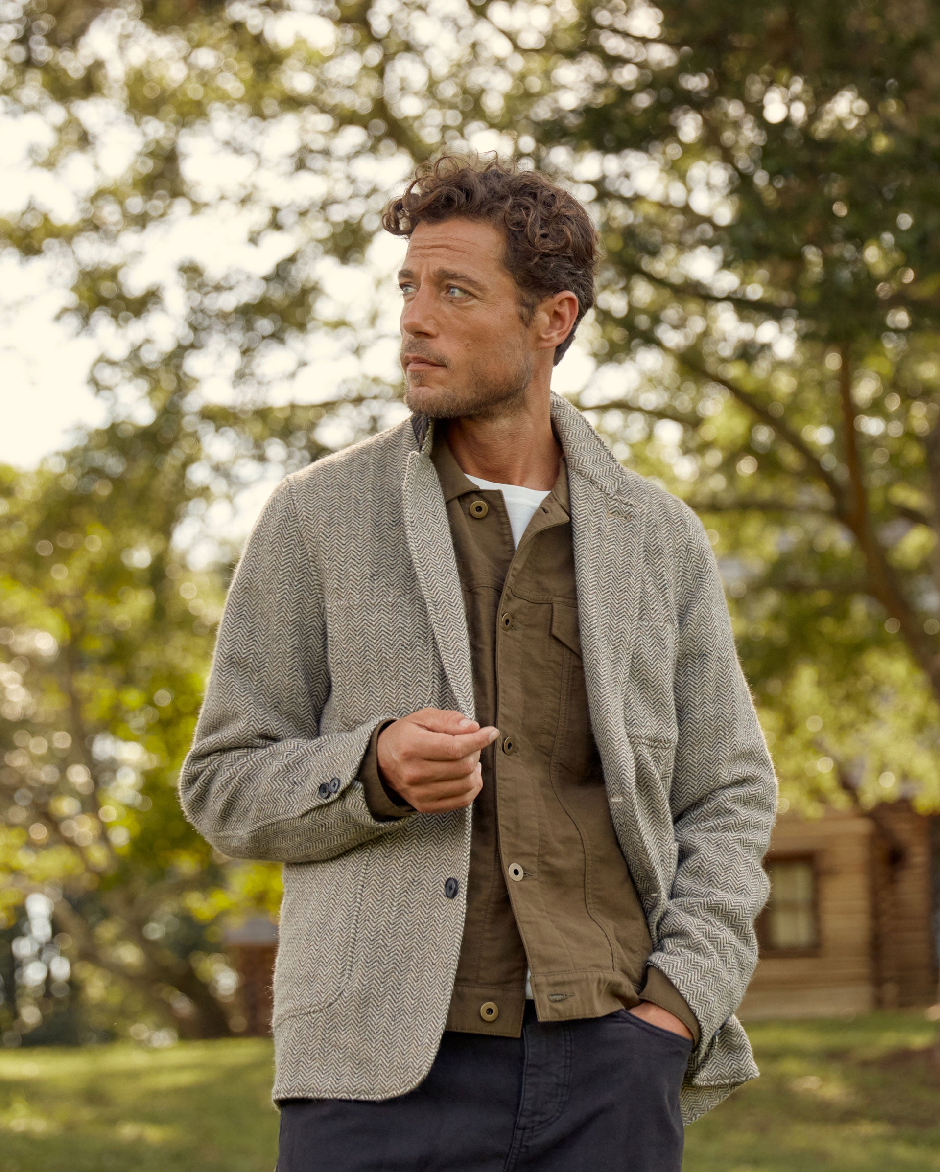 HERRINGBONE LEO JACKET IN BROWN – Billy Reid