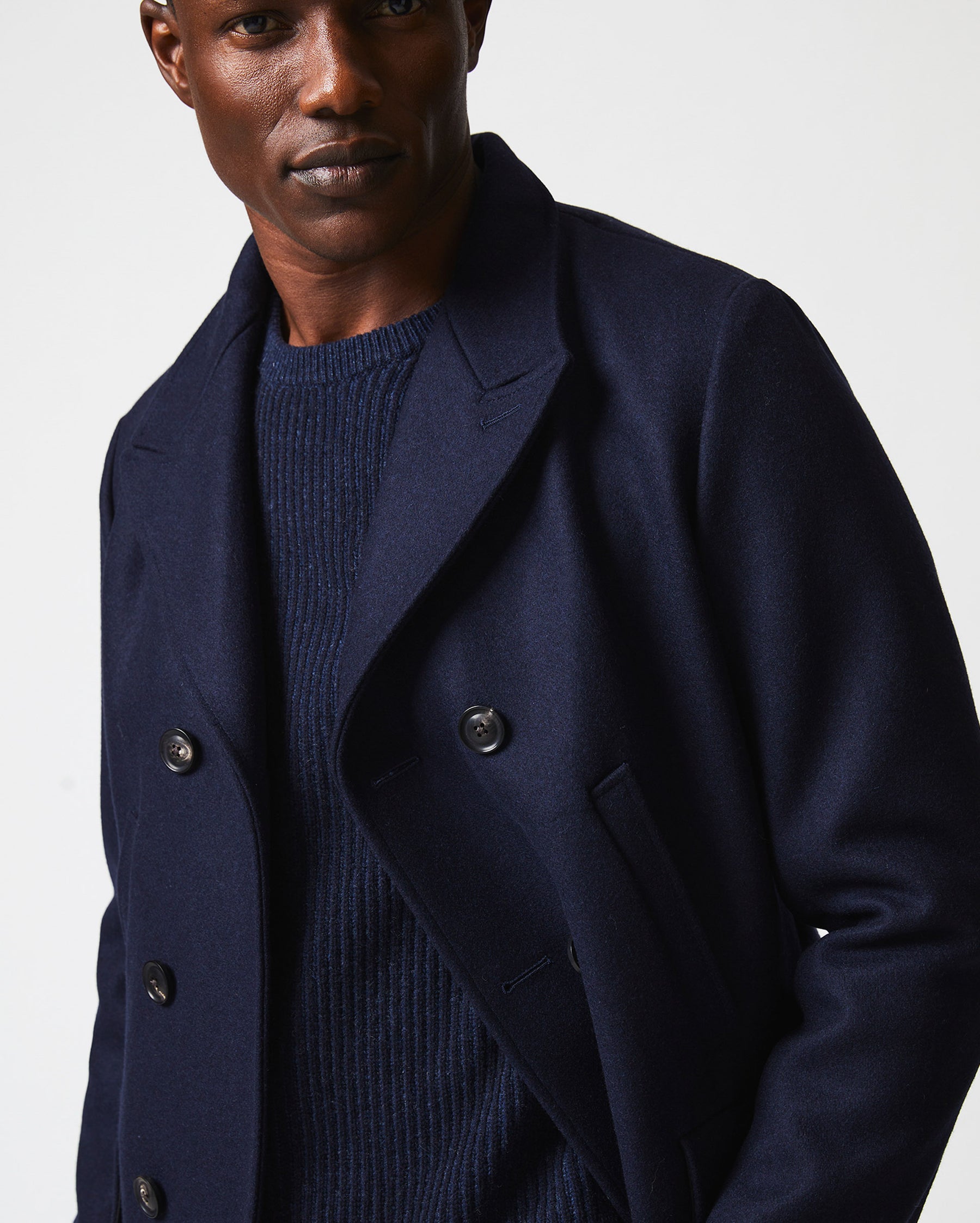 BOND PEACOAT IN NAVY Billy Reid