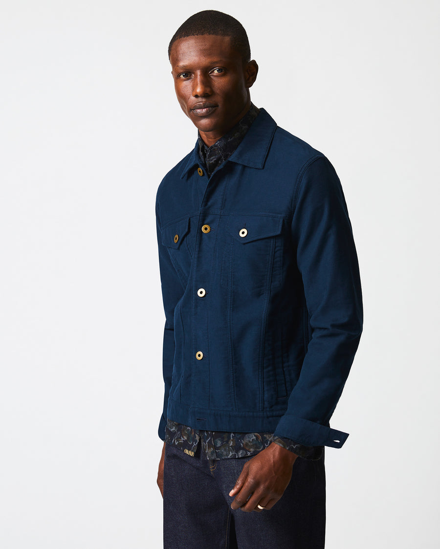 Moleskin Tupelo Trucker Jacket in Carbon Blue
