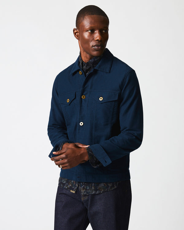 Moleskin Tupelo Trucker Jacket in Carbon Blue