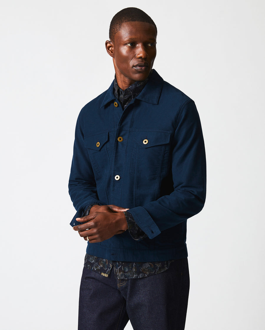 Moleskin Tupelo Trucker Jacket in Carbon Blue