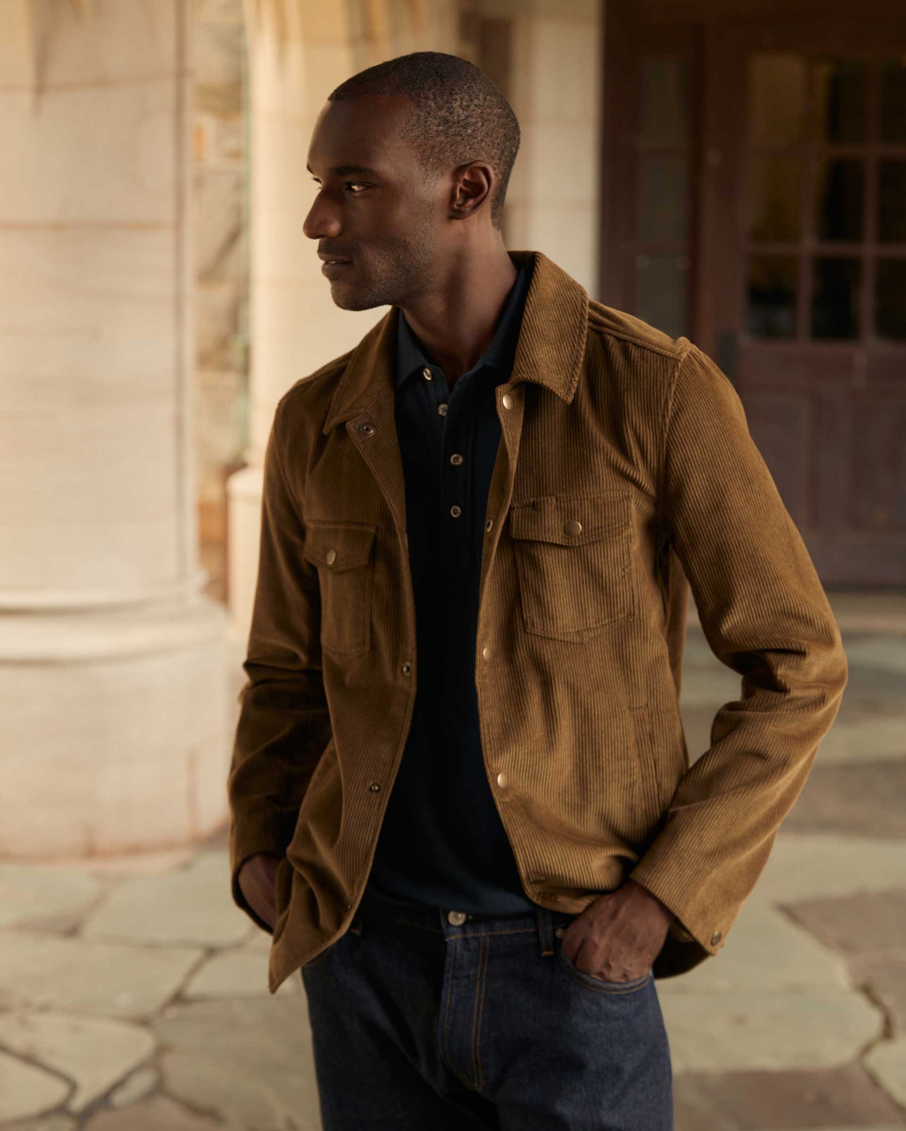 CORDUROY MO SHIRT JACKET IN OLIVE Billy Reid