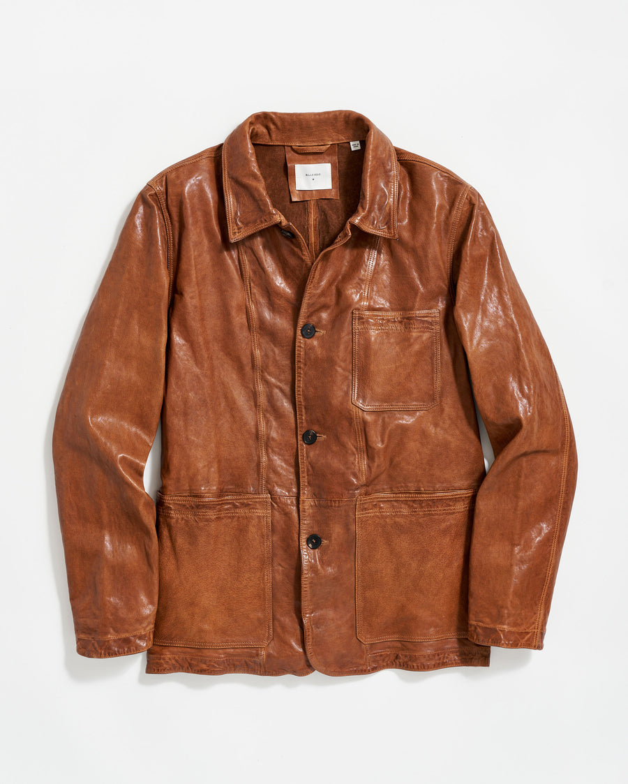Leather Chore Coat in Cognac