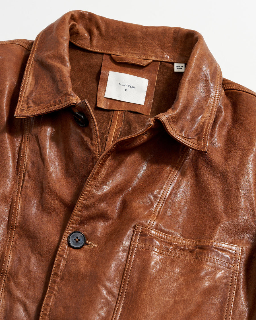 Leather Chore Coat in Cognac