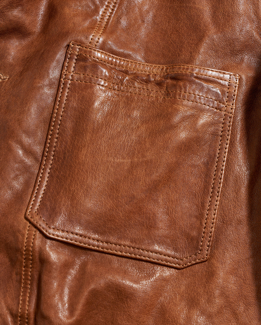 Leather Chore Coat in Cognac