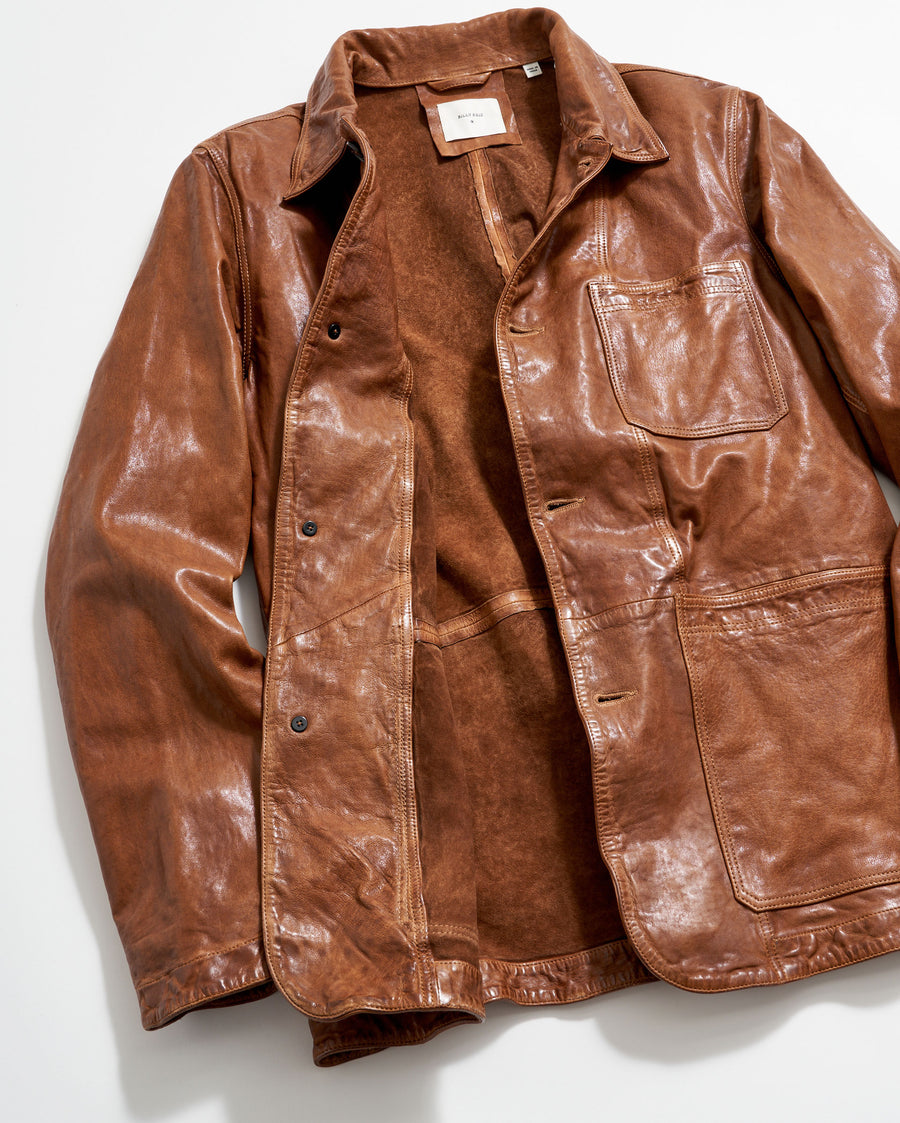 Leather Chore Coat in Cognac