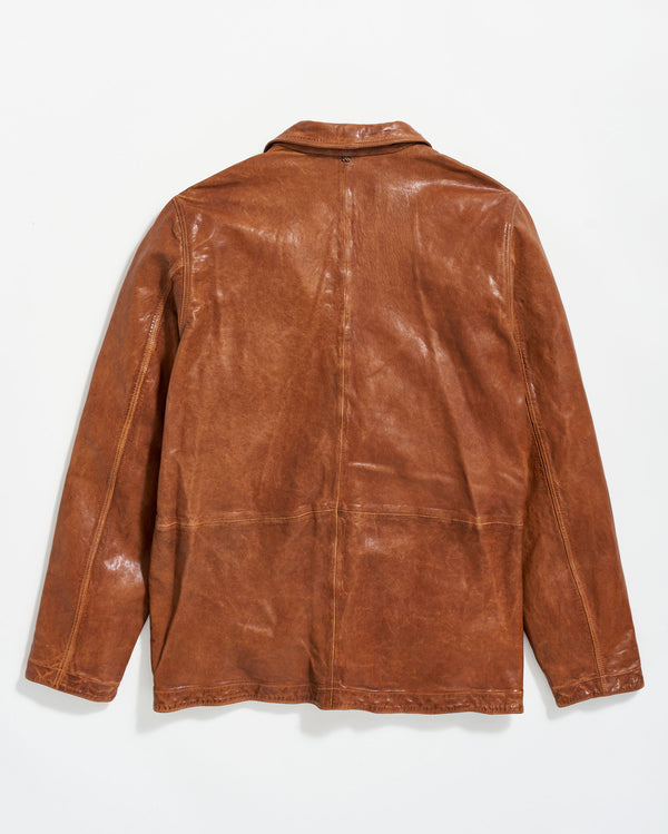Leather Chore Coat in Cognac