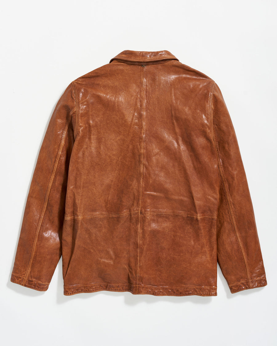 Leather Chore Coat in Cognac