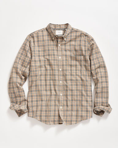 Micro-Herringbone Plaid Tuscumbia Shirt Button Down in Scarab/Barley