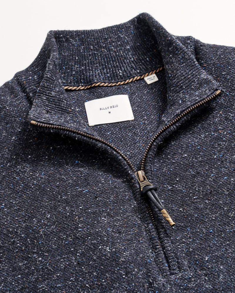 Birdseye Half Zip in Carbon Blue Melange