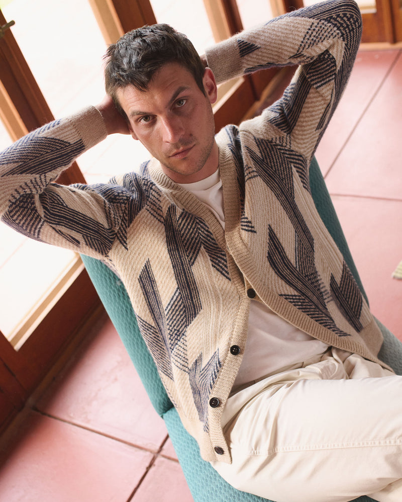 Jacquard Ribbon Cardigan with Horn Buttons | Billy Reid