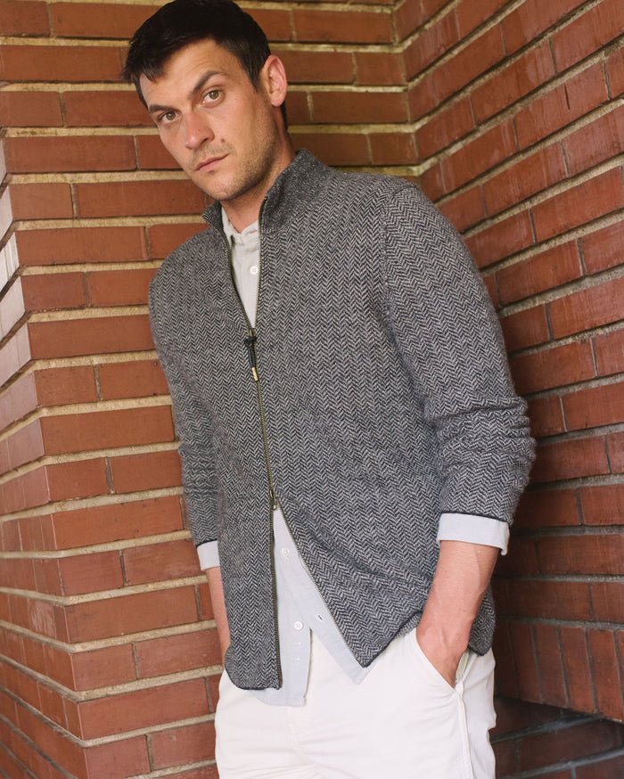 Alpaca Wool Track Jacket in Black Heather