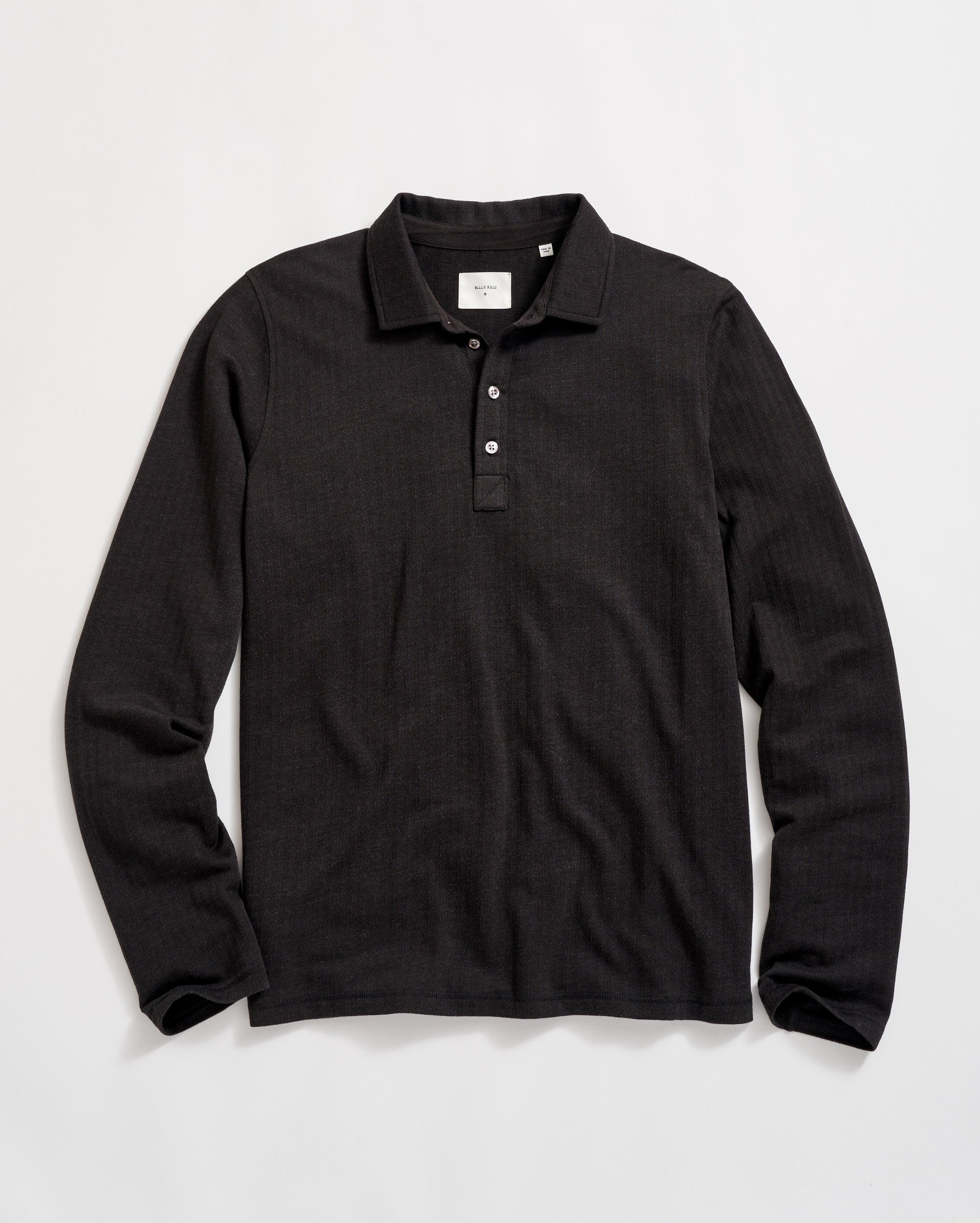 Long Sleeve Herringbone Cotton Polo Shirt | Billy Reid