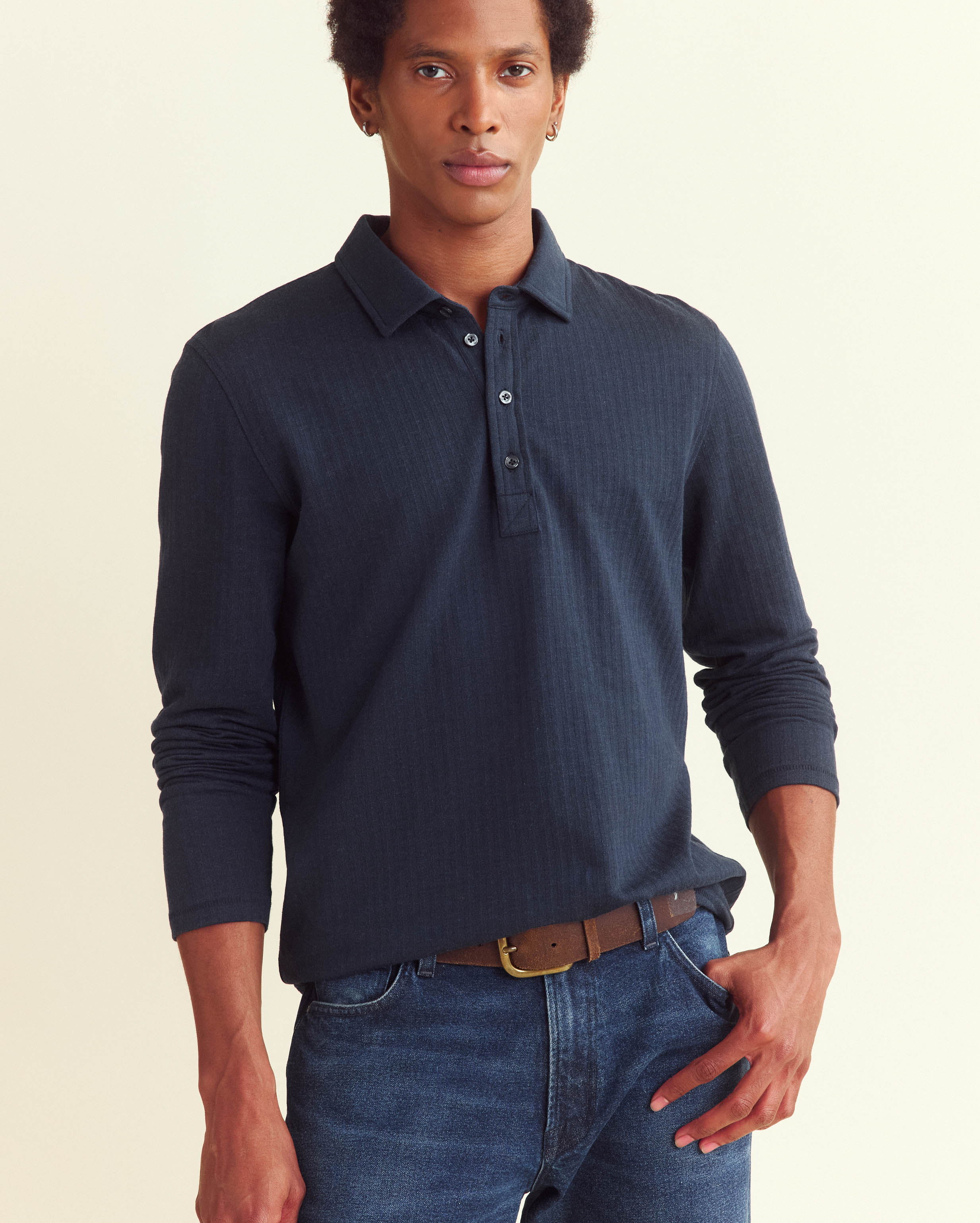 Long Sleeve Herringbone Polo