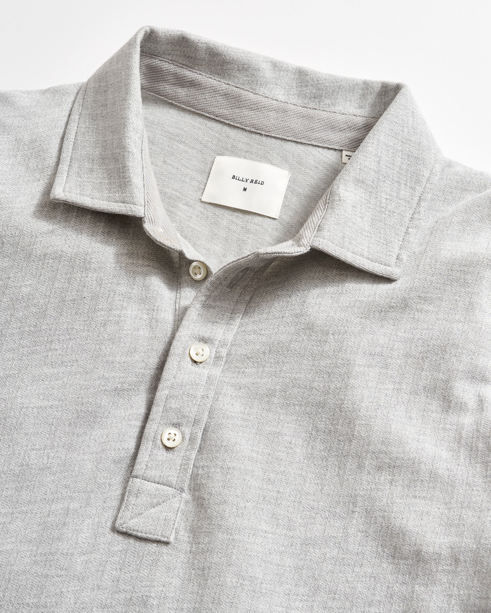 Long Sleeve Herringbone Polo in Light Grey