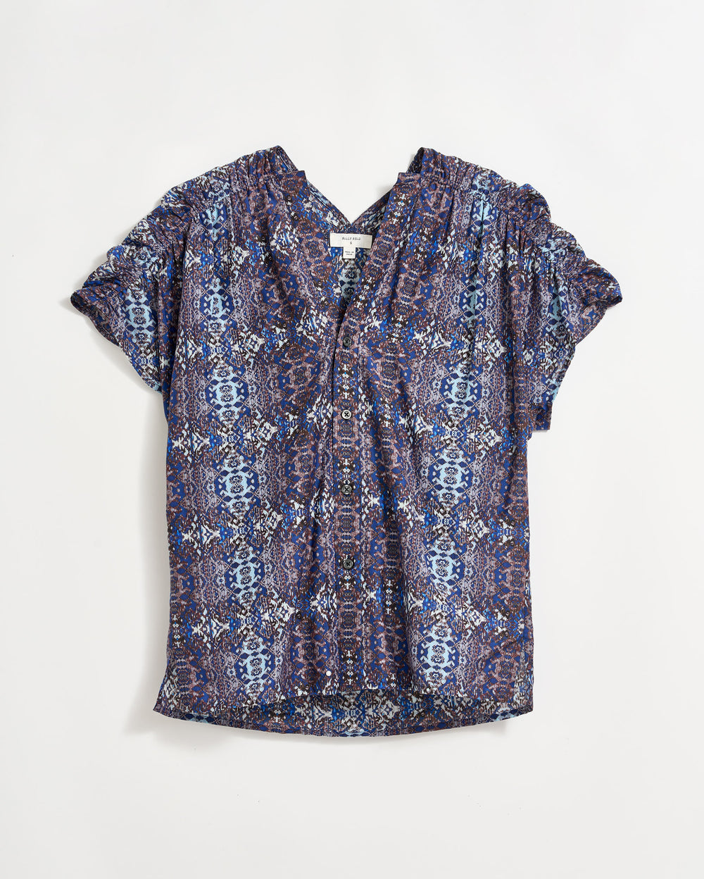 Printed Button Front Blouse Indigo