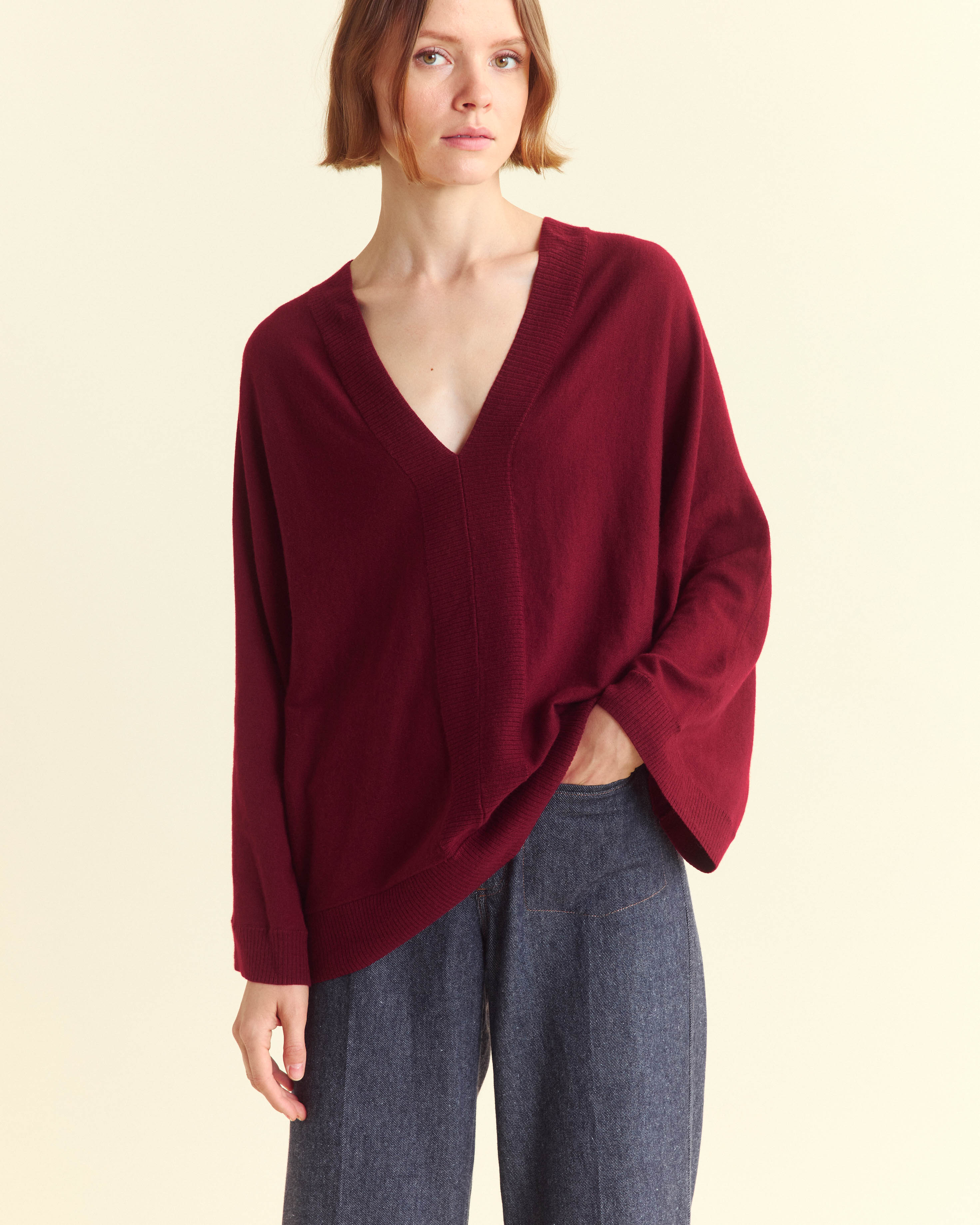 Wool Cashmere V Neck Dolman