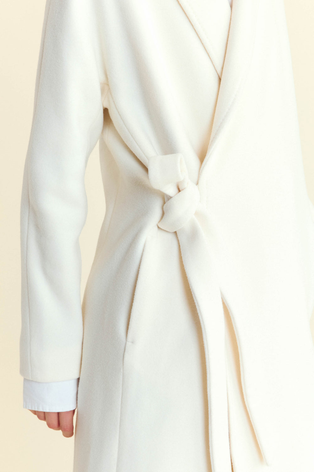Wool Blend Wrap Coat in Ivory