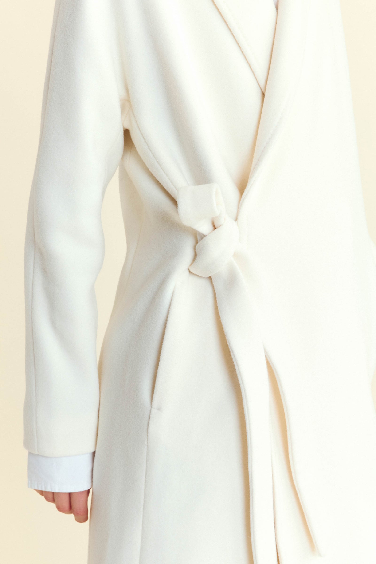 Wool Blend Wrap Coat in Ivory