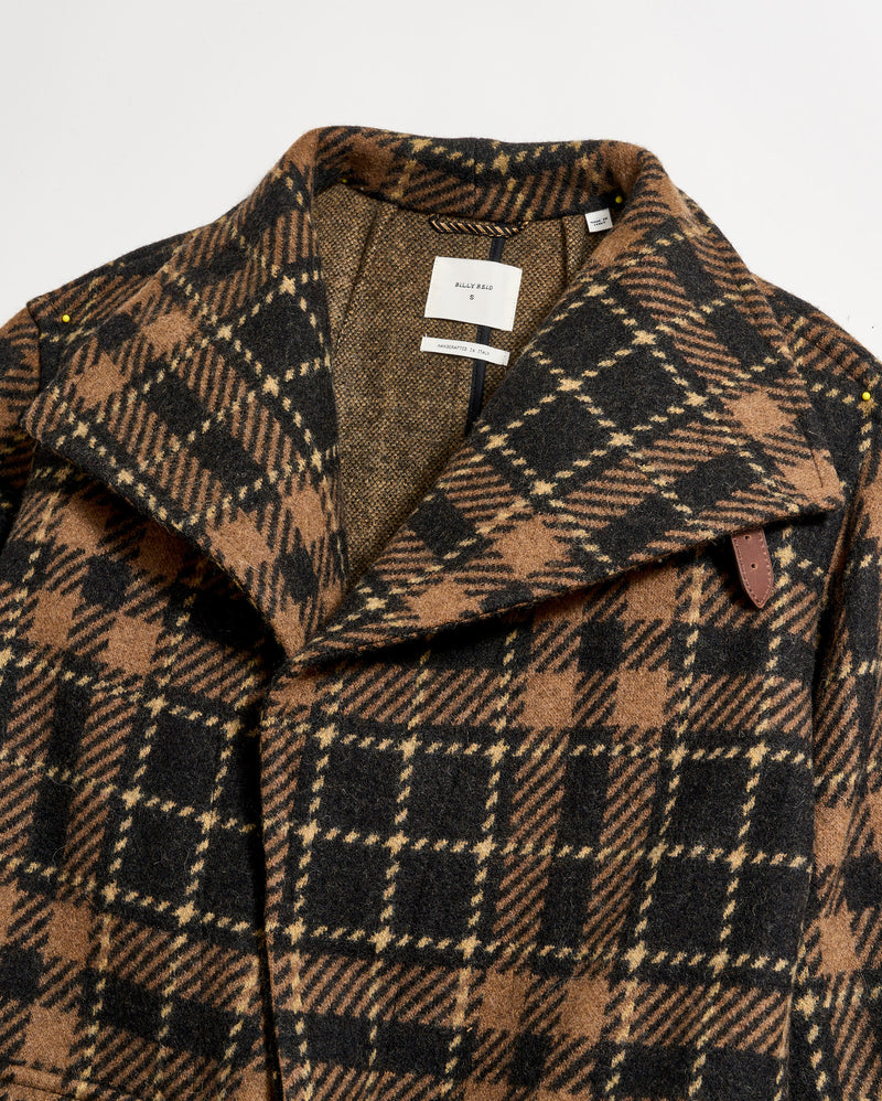 Buckle Neck Coat in Black/Brown