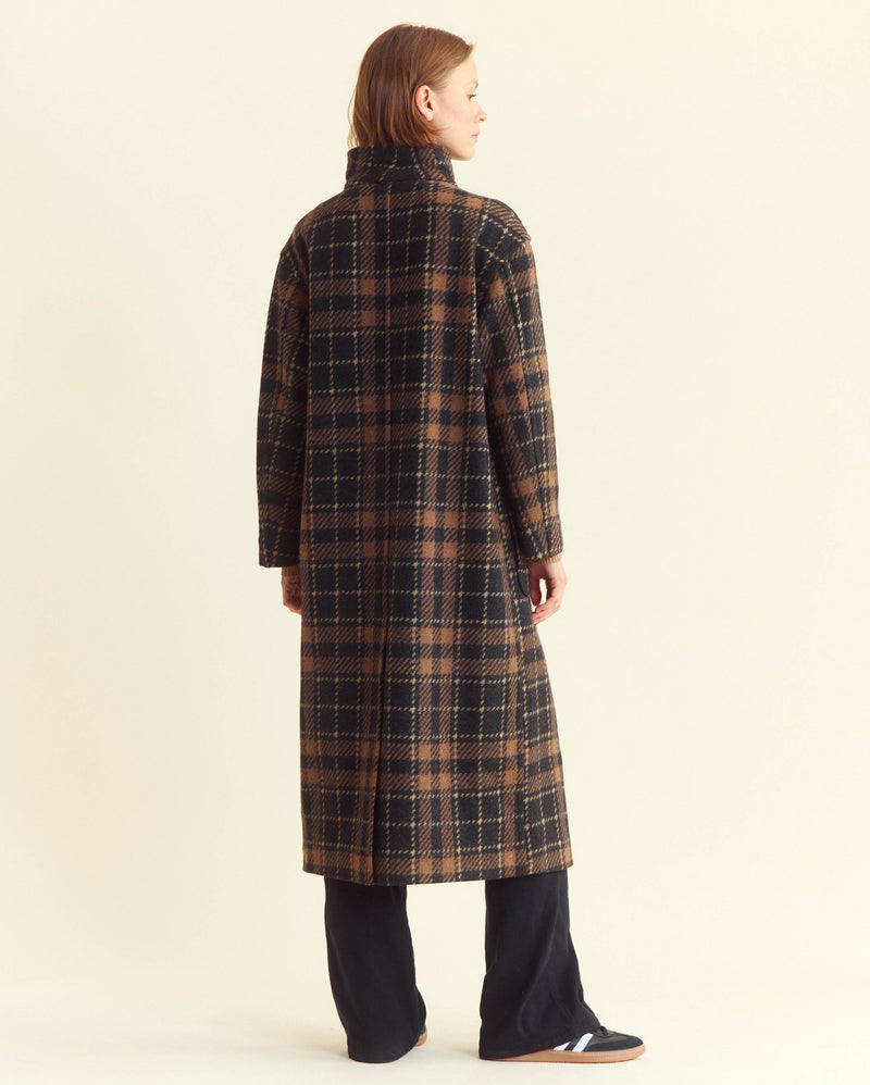 Buckle Neck Coat in Black/Brown