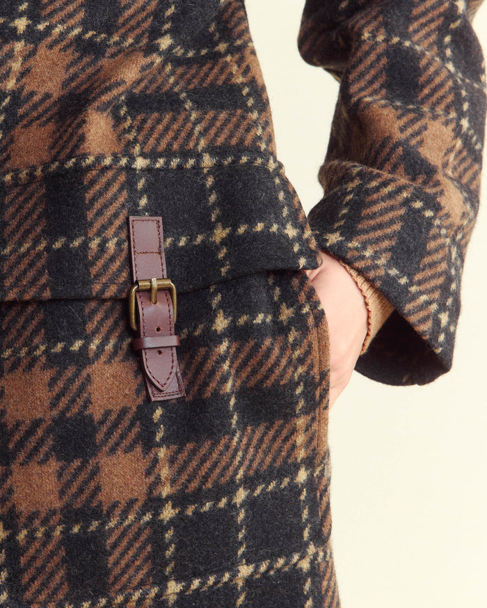 Buckle Neck Coat in Black/Brown