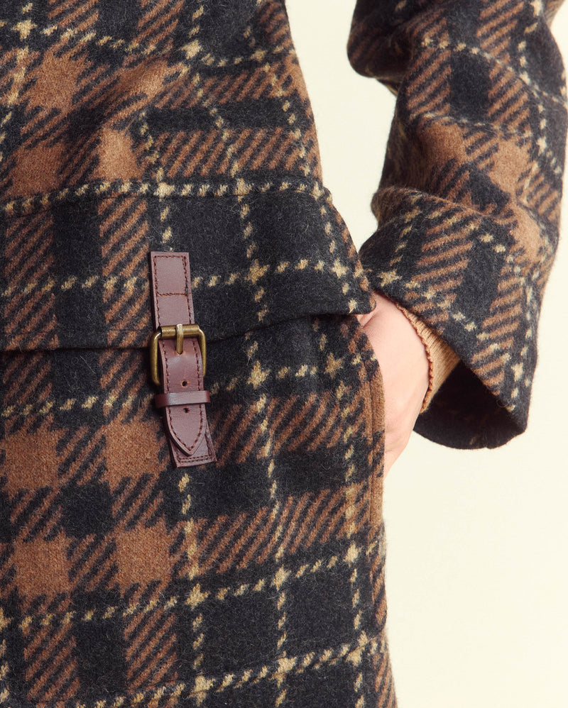 Buckle Neck Coat in Black/Brown