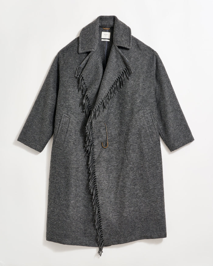 Long Blanket Fringe Coat in Charcoal