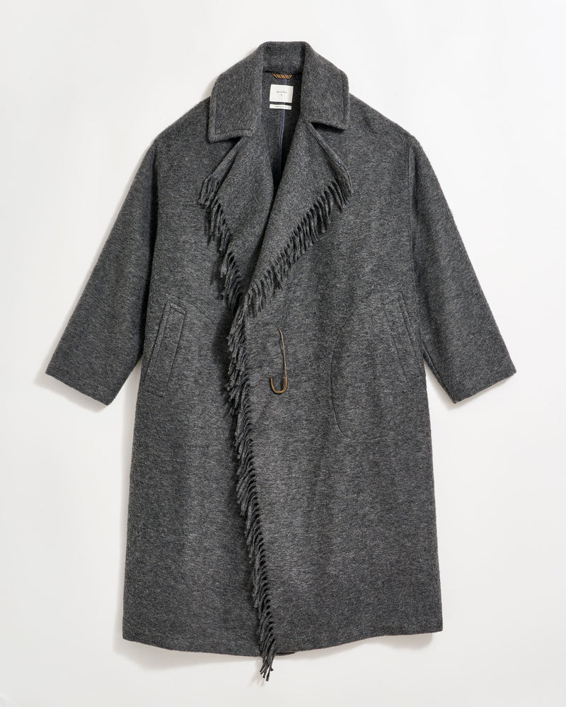 Long Blanket Fringe Coat in Charcoal