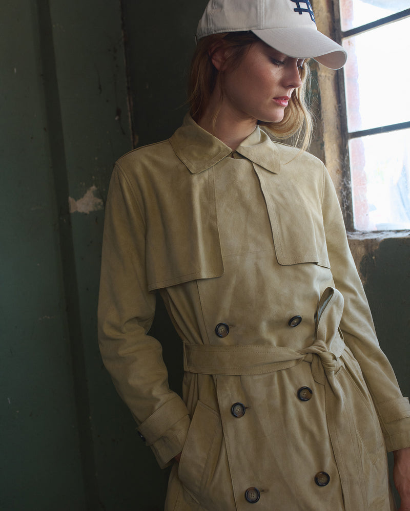 Long Suede Trench Coat
