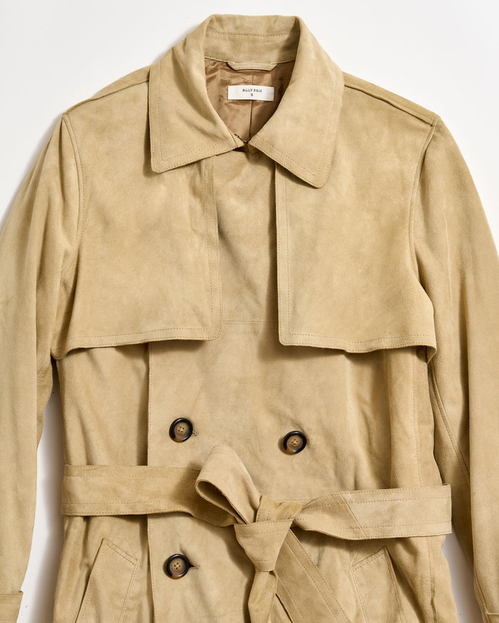 Long Suede Trench Coat in Sand