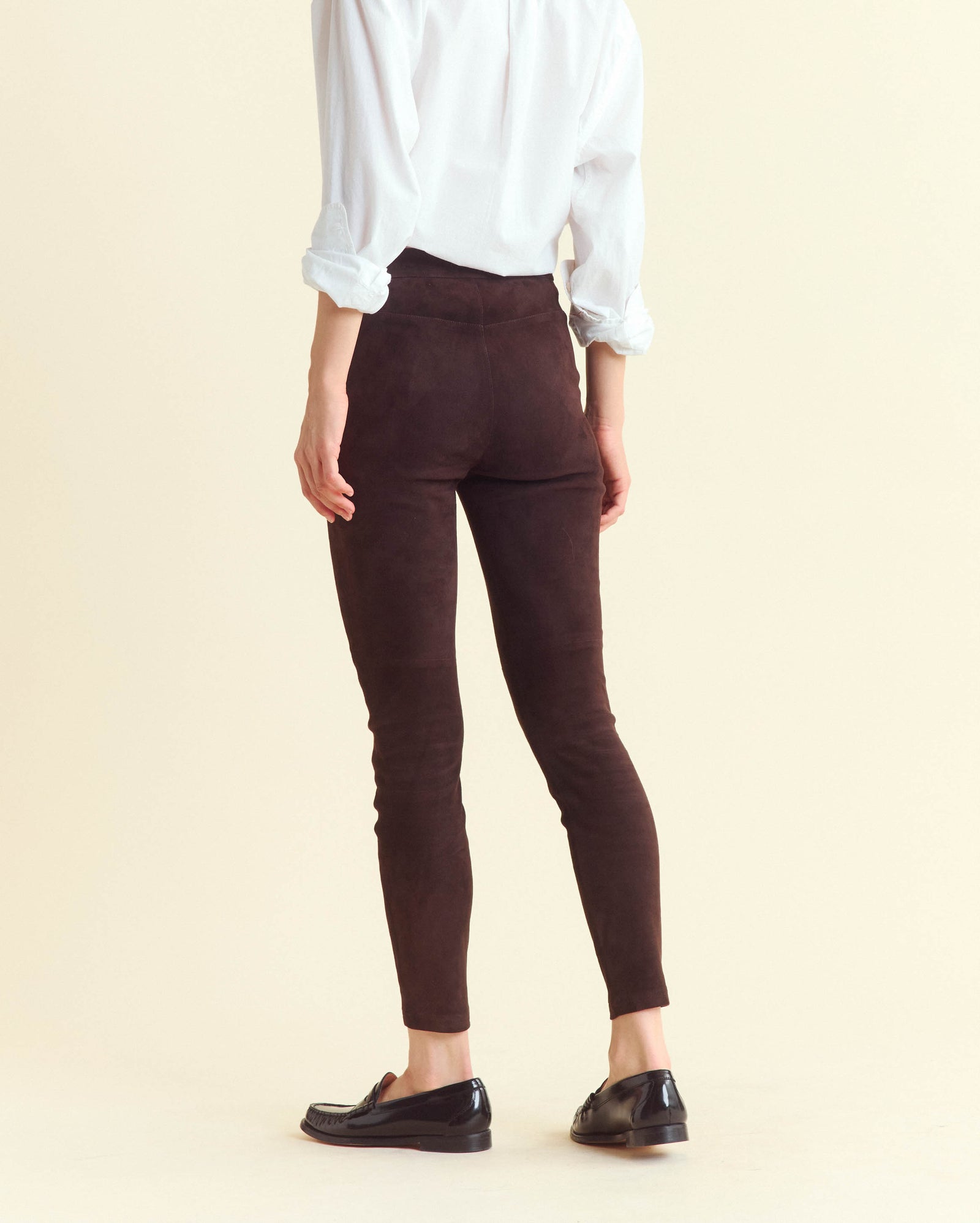 Stretch Suede Fly Front Legging in Java