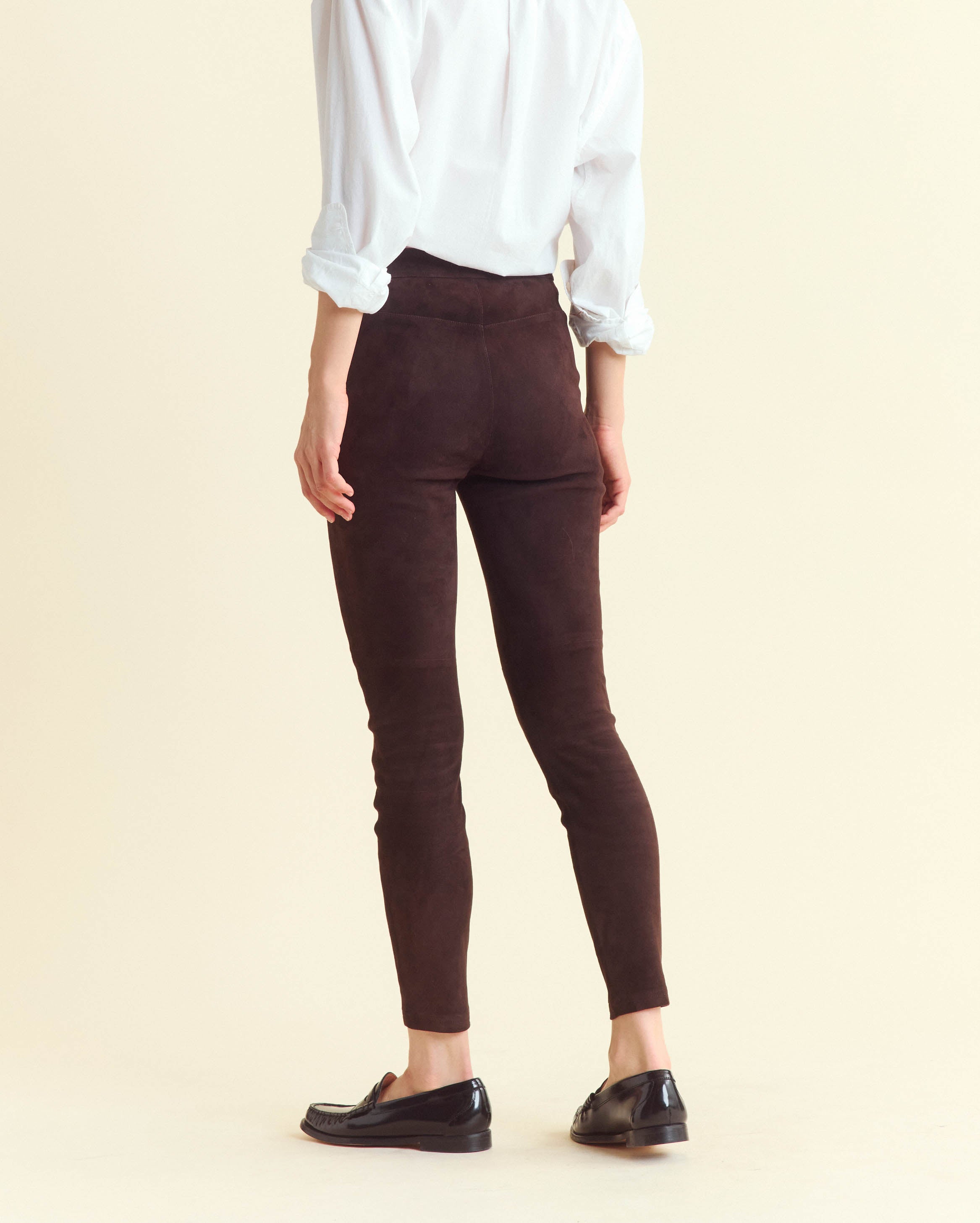 Stretch Suede Fly Front Legging in Java