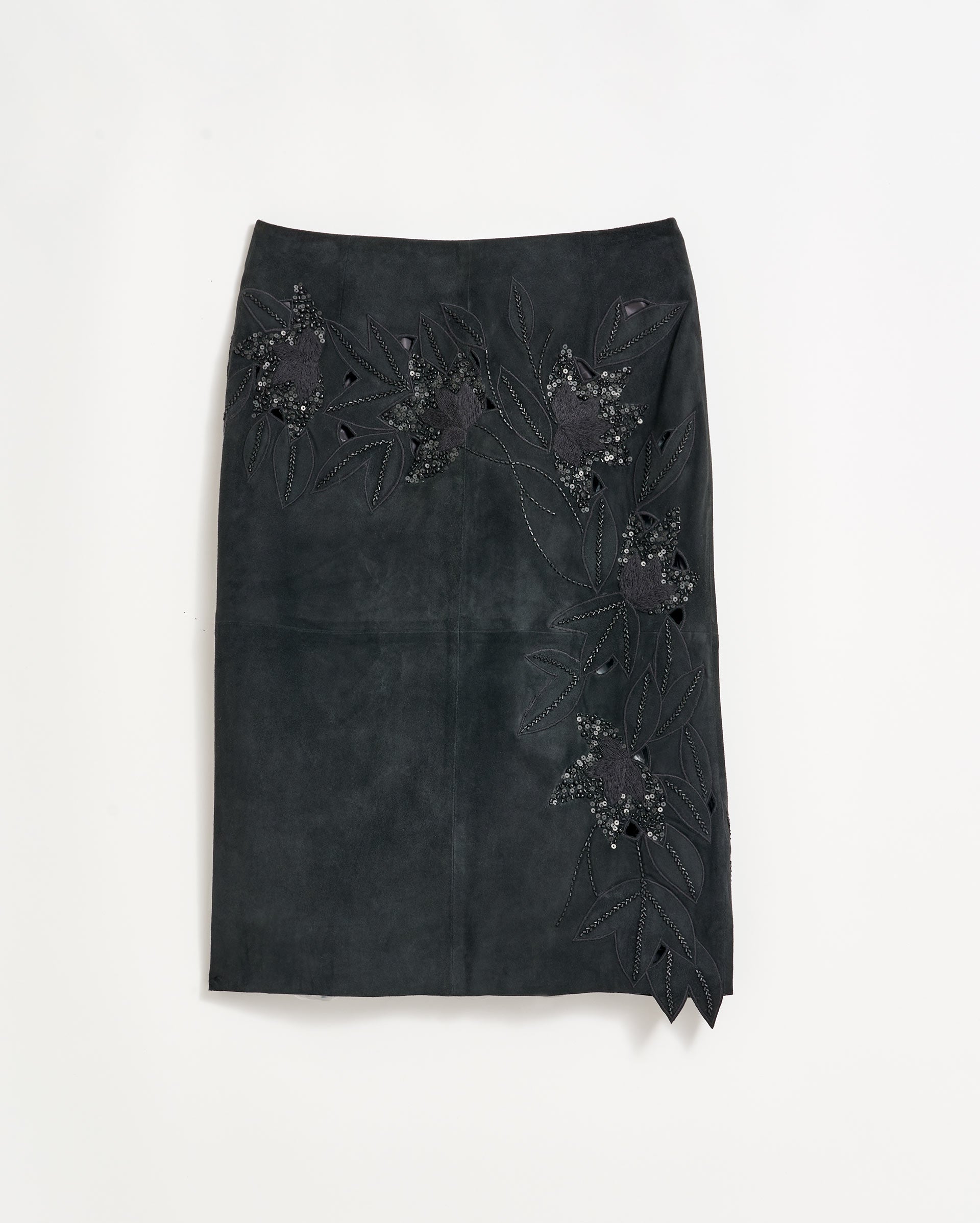 Black Suede Pencil Skirt with Beading | Billy Reid