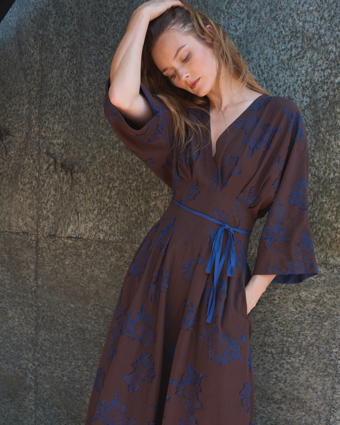 Floral Jacquard Waist Pleat Dress | Billy Reid