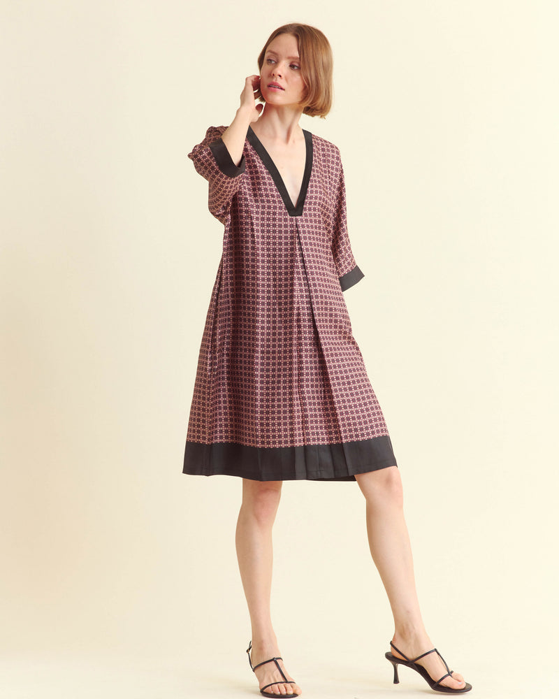 Printed V-Pleat Dress