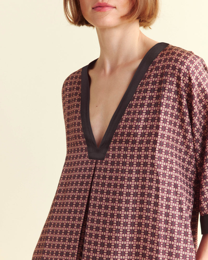 Printed V-Pleat Dress