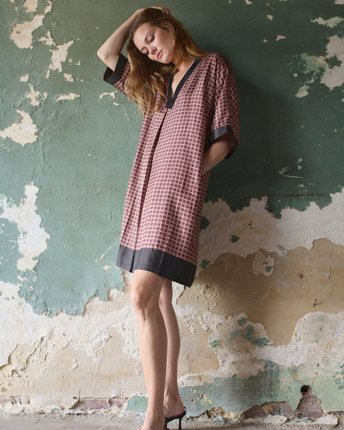 Printed V-Pleat Dress
