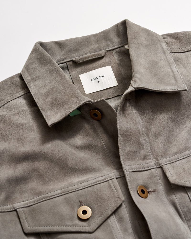 Suede Tupelo Trucker Jacket in Dark Metal