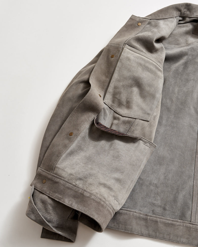 Suede Tupelo Trucker Jacket in Dark Metal