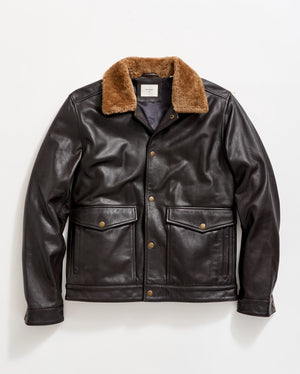 Leather Flight Jacket with Shearling Collar