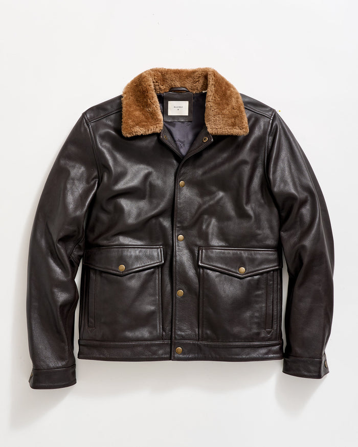 Leather Flight Jacket with Shearling Collar
